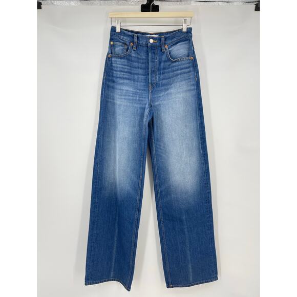 RE/DONE | The Marielou in Viper Blue Full Length 35in Inseam Wide Leg Jeans 25 - Picture 3 of 16